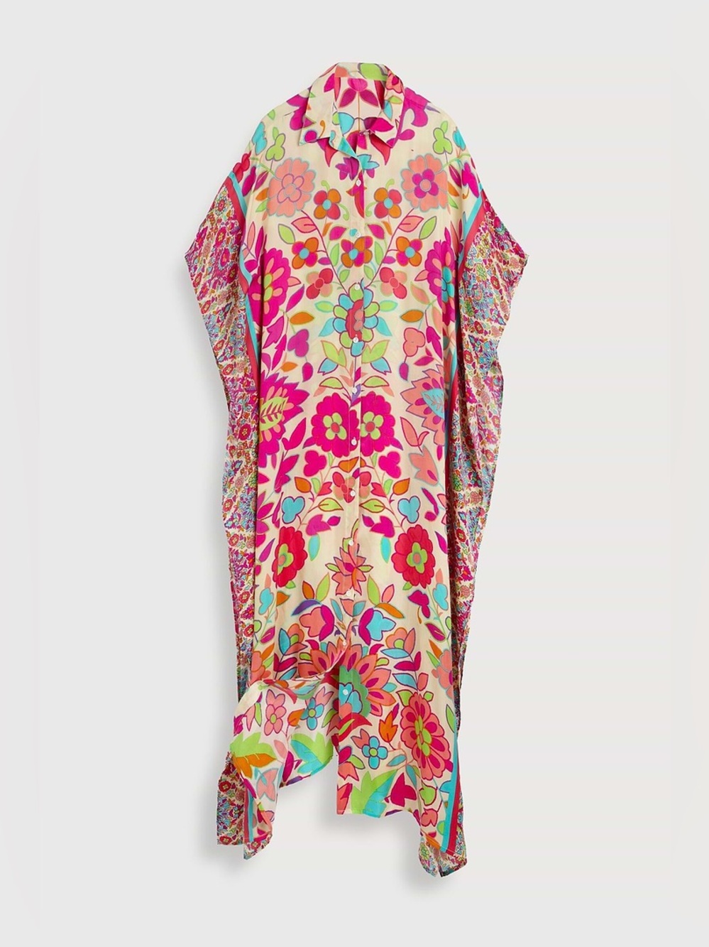 Saachi MULTICOLORED FLORAL COLLARED KAFTAN O/S NWOT